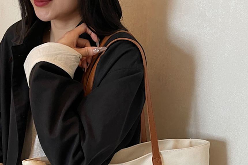 Canvas Lettering Striped Embroidered Tote Bag