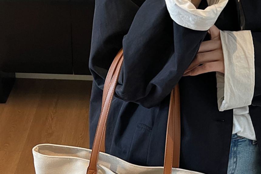 Canvas Lettering Striped Embroidered Tote Bag