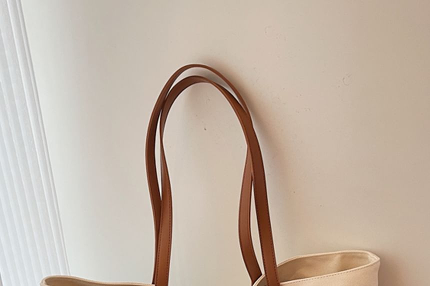 Canvas Lettering Striped Embroidered Tote Bag