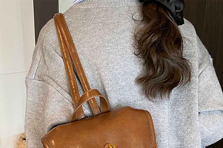 Backpack Buckle Flap Faux Leather