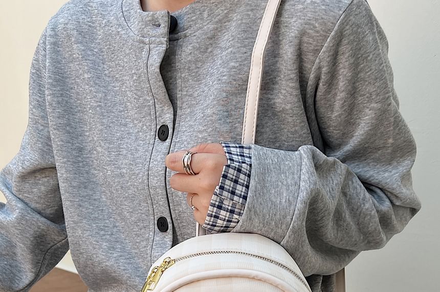 Leather Plaid Flap Backpack Faux