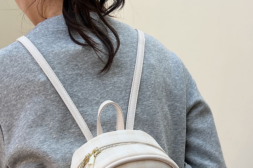 Leather Plaid Flap Backpack Faux