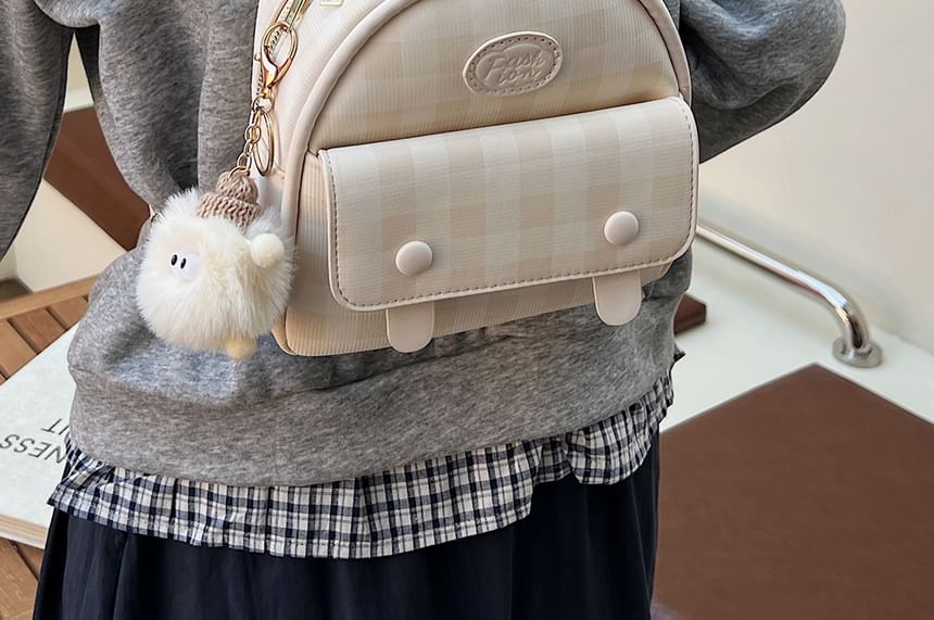 Leather Plaid Flap Backpack Faux
