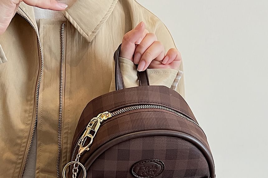 Leather Plaid Flap Backpack Faux