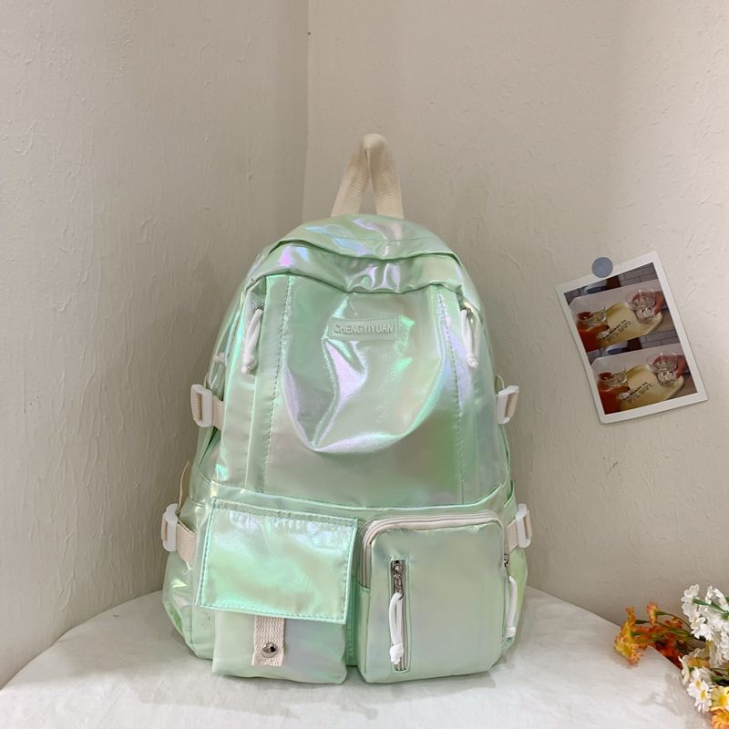 Leather Buckled Backpack Holographic Faux