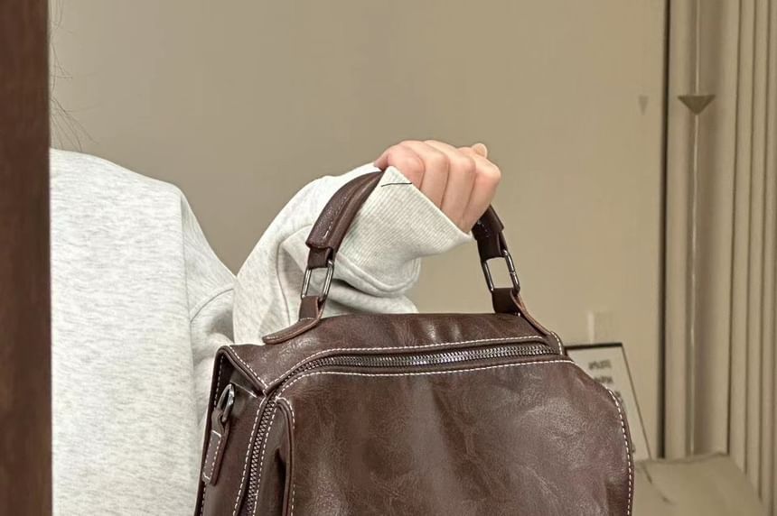 Leather Backpack Buckled Faux