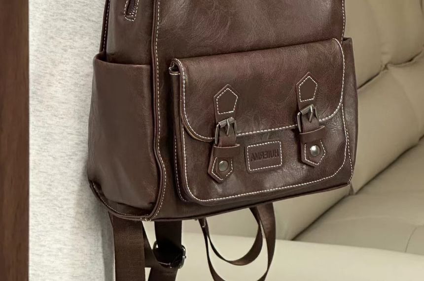 Leather Backpack Buckled Faux