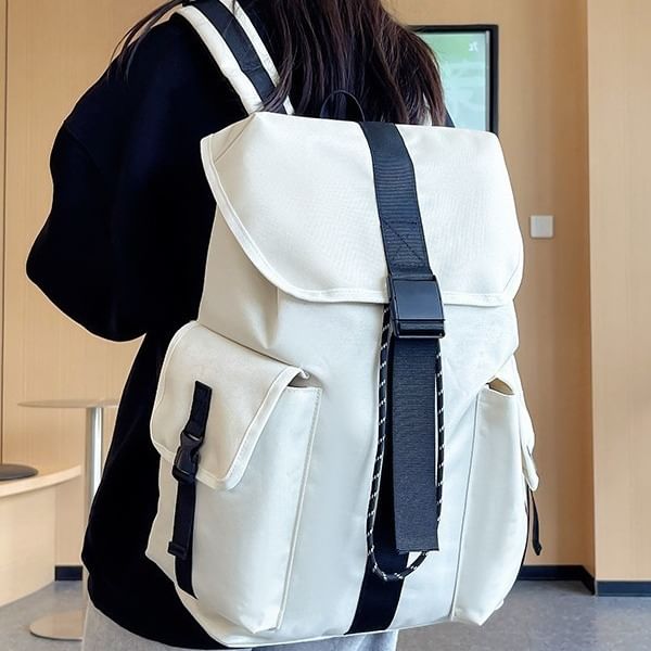 Drawstring Backpack Buckled Nylon Plain Unisex