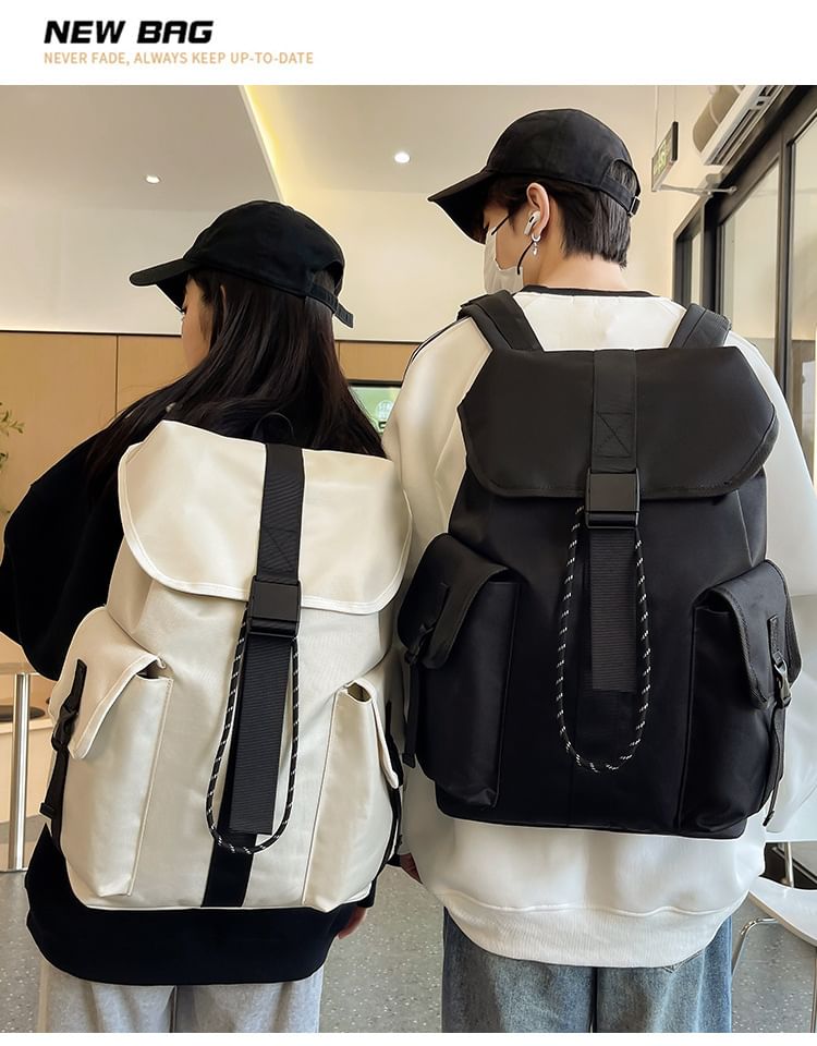 Drawstring Backpack Buckled Nylon Plain Unisex