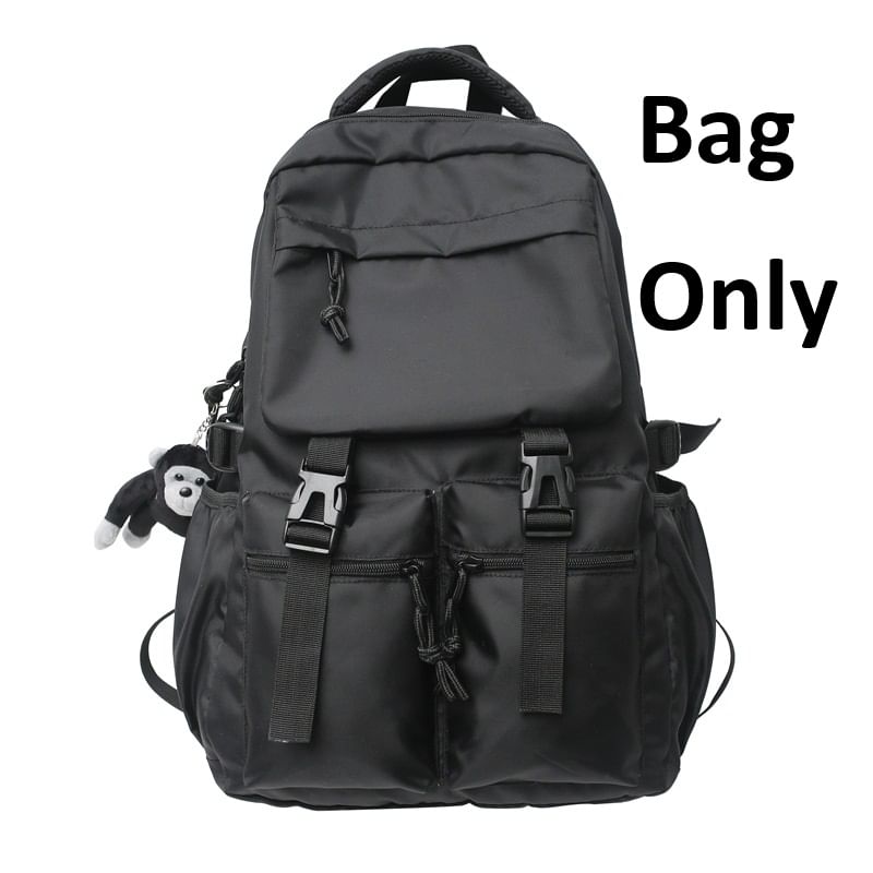 Buckled Plain Nylon Backpack