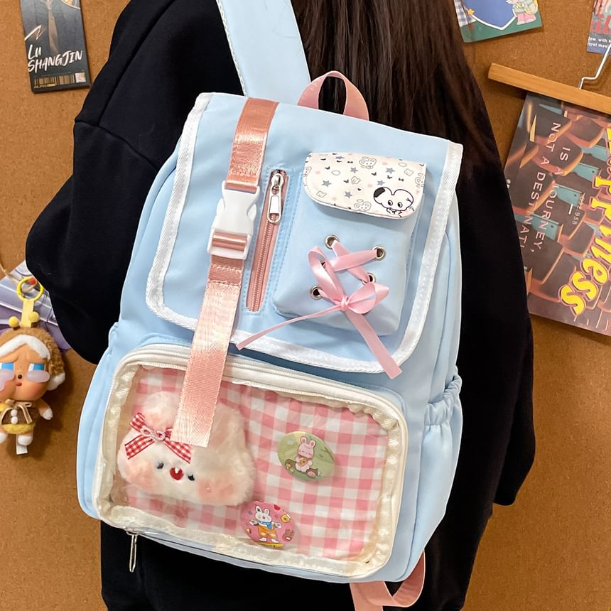 PVC Backpack Nylon Ribbon Buckled Gingham Panel