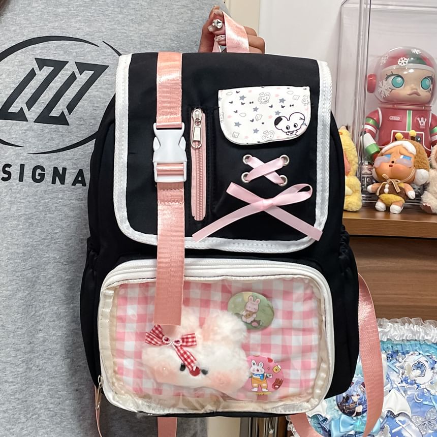 PVC Backpack Nylon Ribbon Buckled Gingham Panel