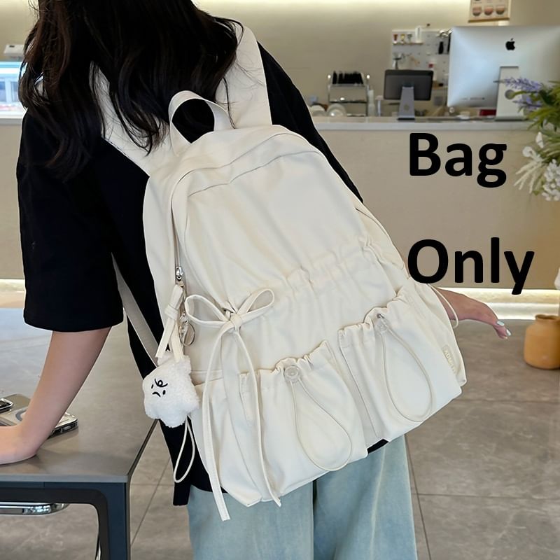 Bow Nylon Backpack Plain Drawstring