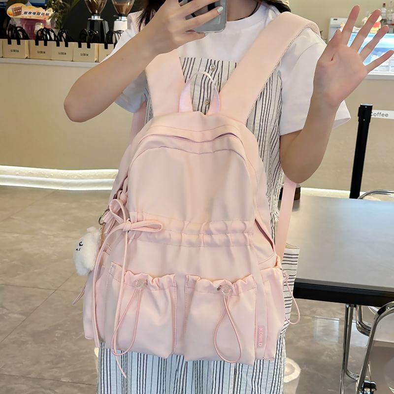 Bow Nylon Backpack Plain Drawstring