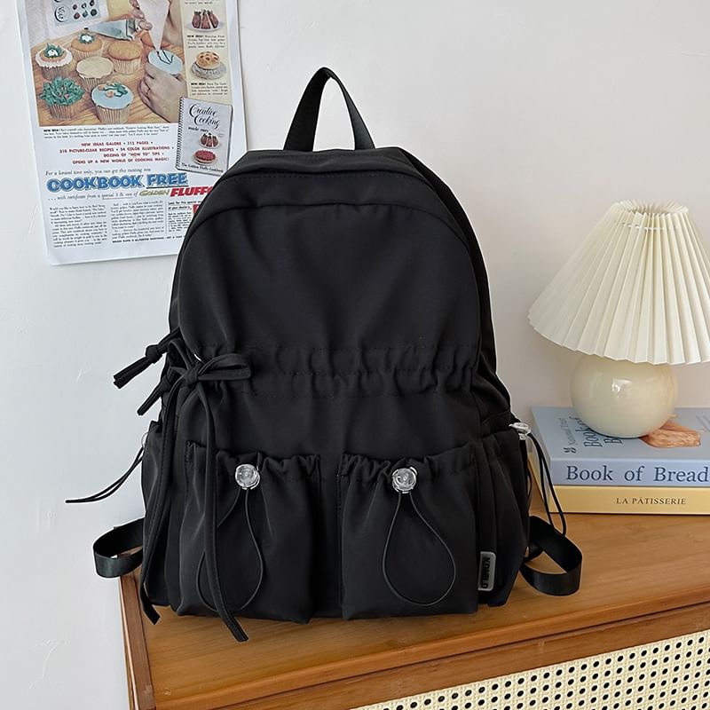 Bow Nylon Backpack Plain Drawstring