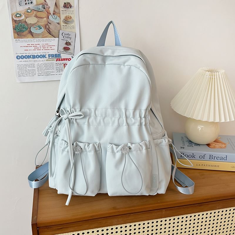 Bow Nylon Backpack Plain Drawstring