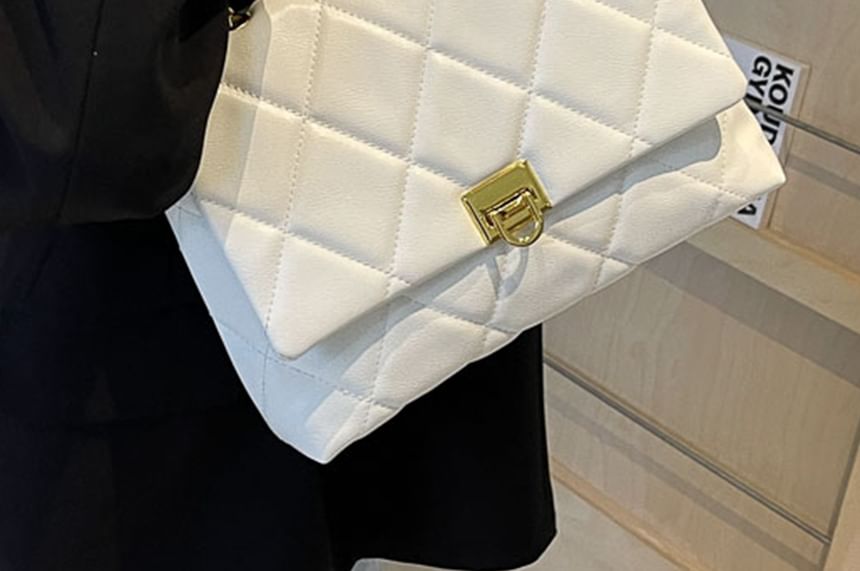 Faux Flap Plain Bag Leather Quilted Crossbody