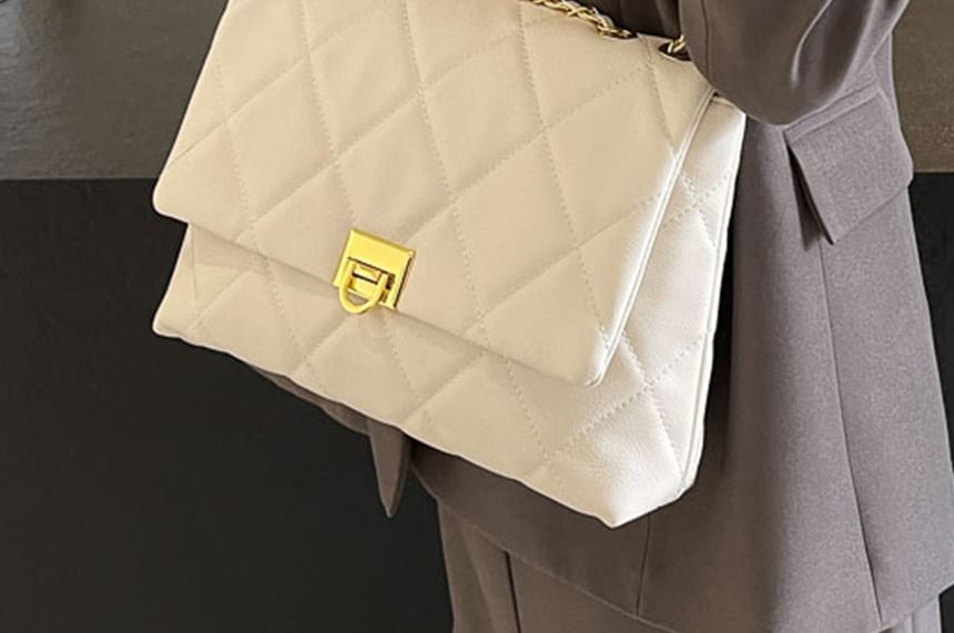 Faux Flap Plain Bag Leather Quilted Crossbody