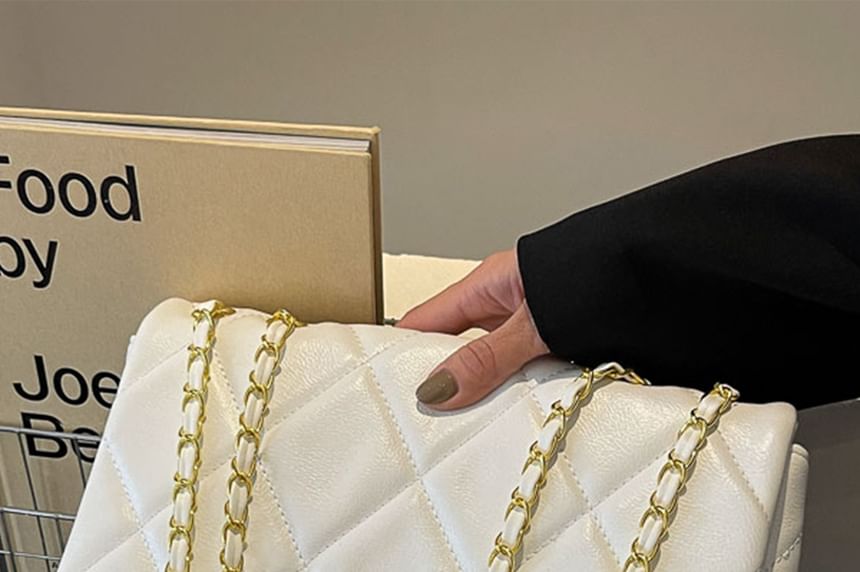 Faux Flap Plain Bag Leather Quilted Crossbody