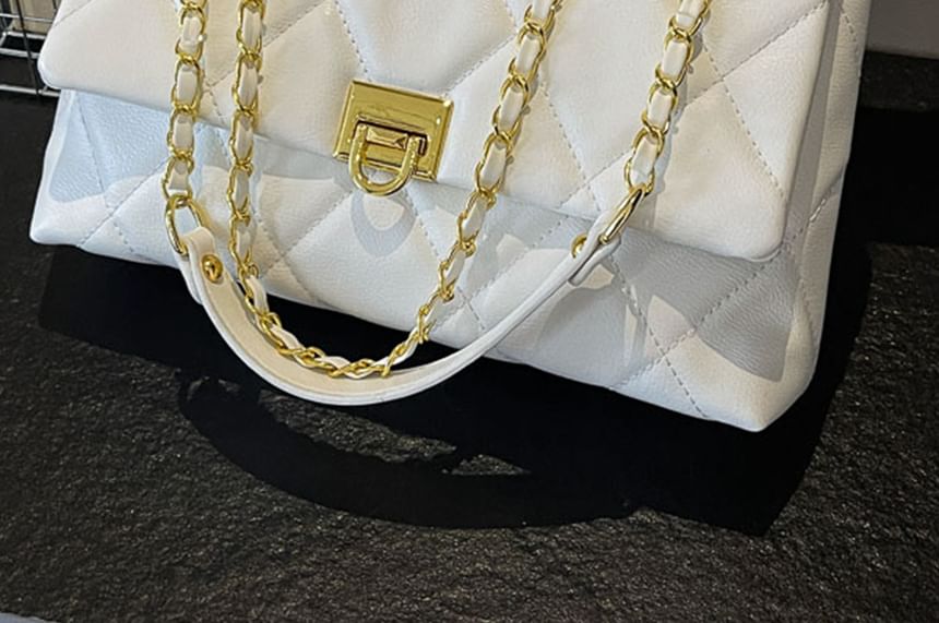 Faux Flap Plain Bag Leather Quilted Crossbody