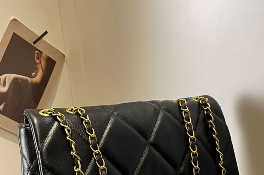 Faux Flap Plain Bag Leather Quilted Crossbody