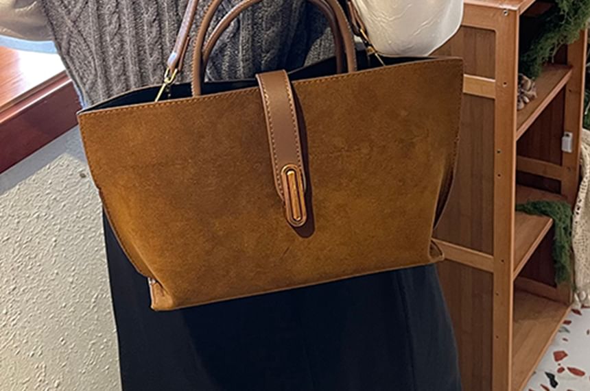 Handle Top Bag Crossbody Suede Pouch With Faux Plain