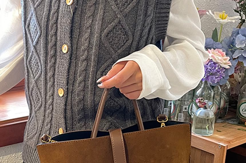 Handle Top Bag Crossbody Suede Pouch With Faux Plain