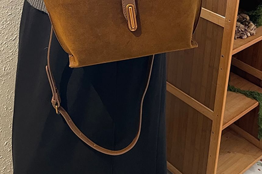 Handle Top Bag Crossbody Suede Pouch With Faux Plain