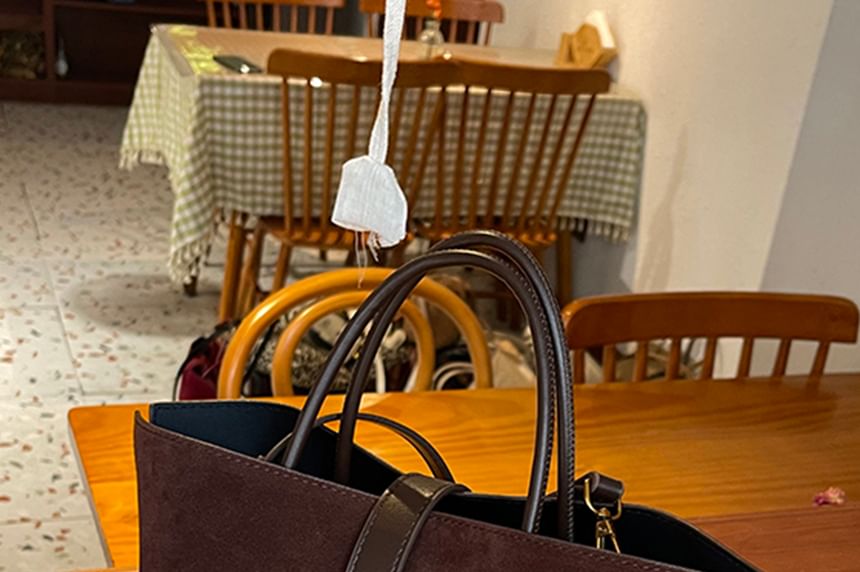 Handle Top Bag Crossbody Suede Pouch With Faux Plain