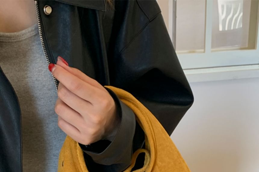 Handle Crossbody Bag Plain Top Suede Faux