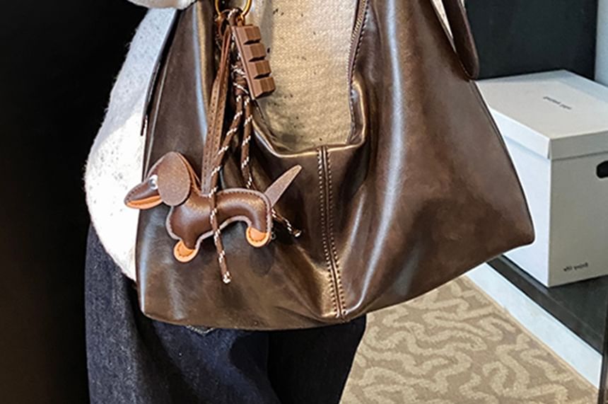 With Plain Charm Leather Bag Crossbody Faux