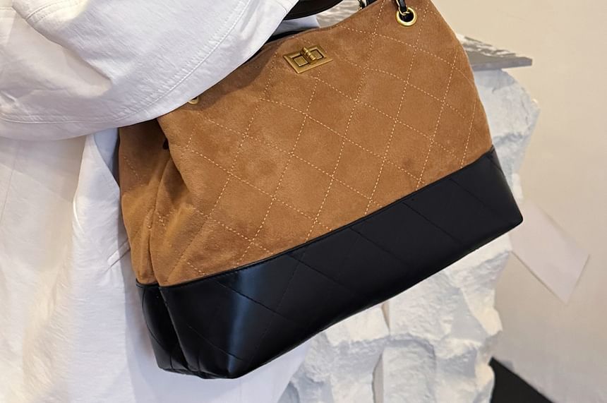 Quilted Chain Suede Crossbody Tote Bag Strap Faux