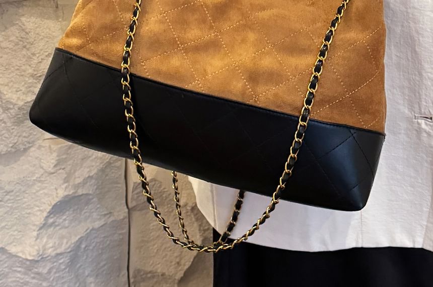 Quilted Chain Suede Crossbody Tote Bag Strap Faux