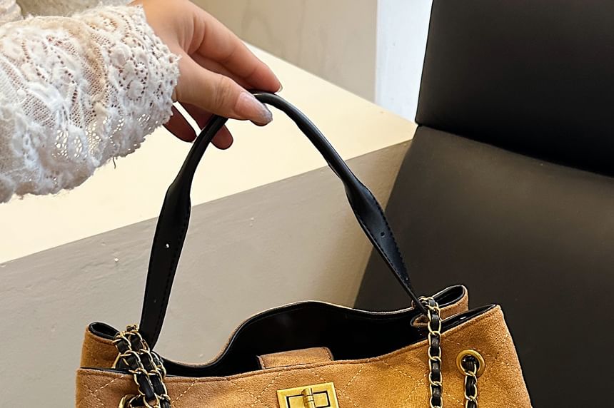 Quilted Chain Suede Crossbody Tote Bag Strap Faux