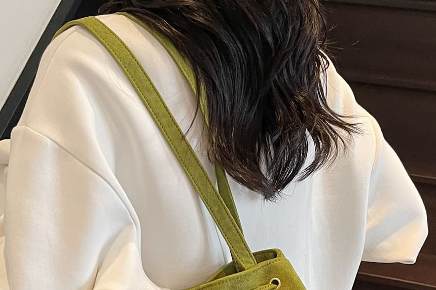 Suede Bag Tote Plain Drawstring Faux