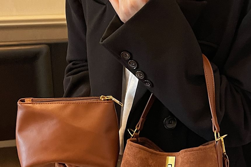 With Fringe Plain Crossbody Pouch Bag Faux Suede