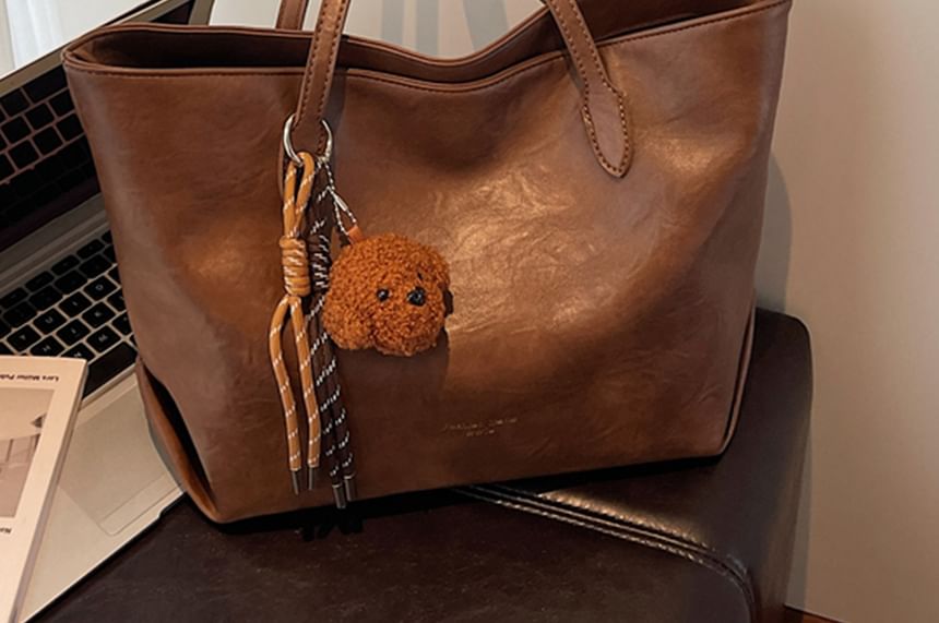 Bag Faux Leather Tote Plain With Charm