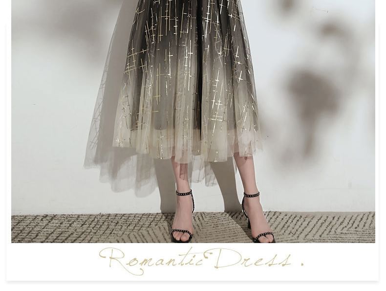 Short-Sleeve V-Neck Glitter Gradient Evening Gown (Various Designs)