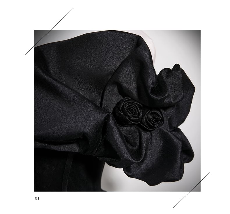 Short Sleeve Off Shoulder Plain Satin A-Line Evening Gown