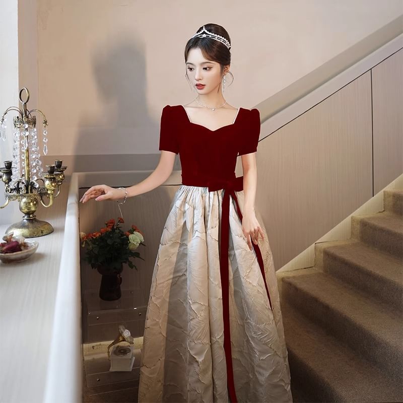 Sweetheart Neck Bow Panel Jacquard A-Line Evening Gown / Midi Cocktail Dress (Various Designs)