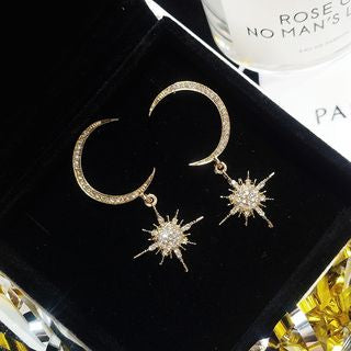 Moon and Drop Star Rhinestone Earring