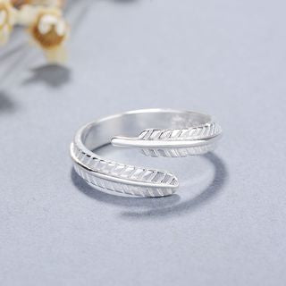 Open Ring Sterling 925 Silver Feather