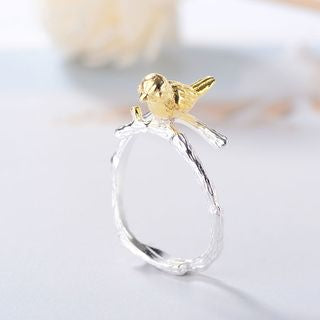 Bird Silver Plated Gold 925 Ring Open Sterling