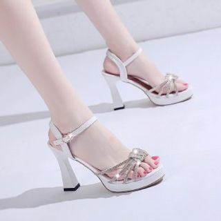 Platform Rhinestone Chunky-Heel Sandals