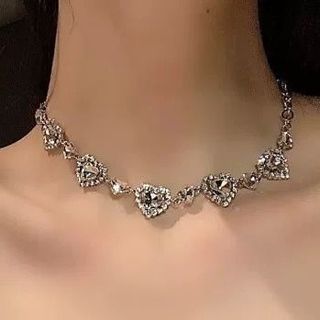 Alloy Rhinestone Heart Choker