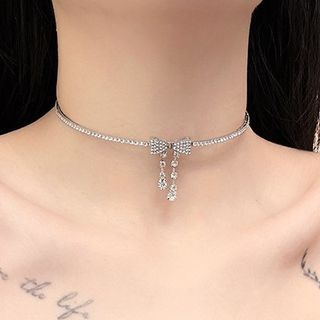 Alloy Bow Choker Rhinestone