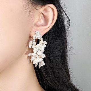 Pearl Earring Alloy Faux Floral Fringed