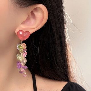 Fringed Faux Crystal Earring Alloy Heart