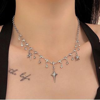Star Rhinestone Choker Alloy Fringed