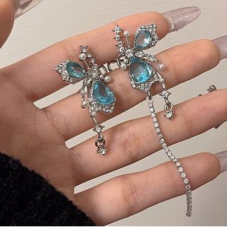 Gemstone Cuff Earring Butterfly Faux Asymmetrical Alloy